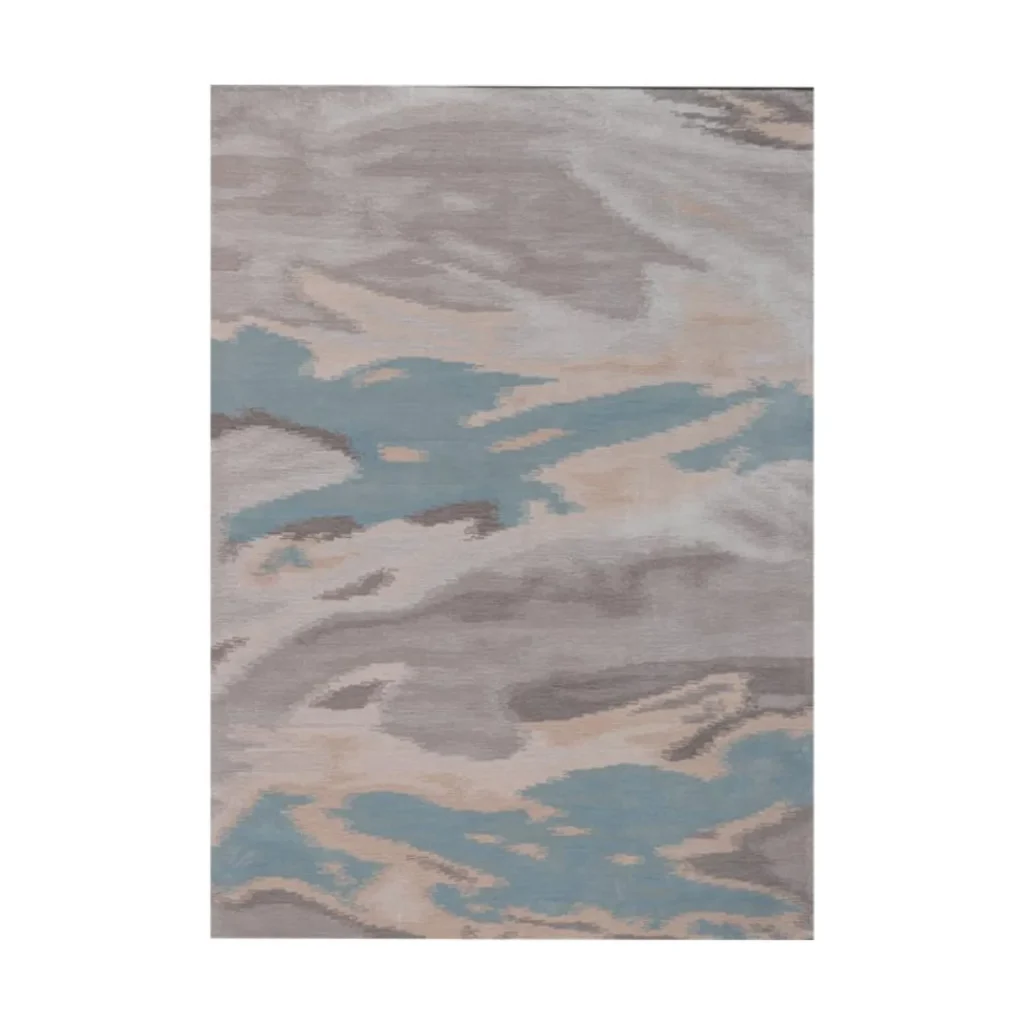 Custom Water Reflection Rug in Grey, Blue and Sand — front view