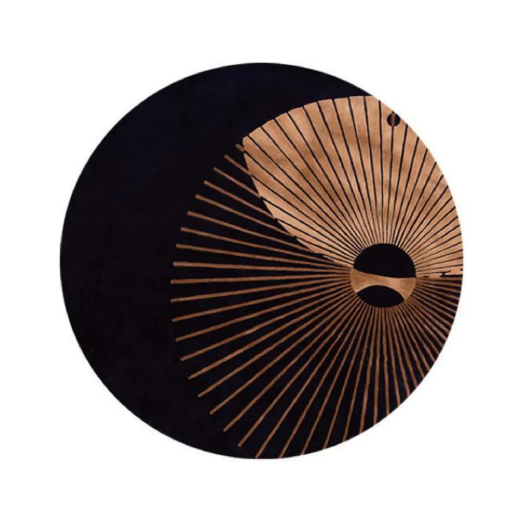 Custom Round Sunburst Rug in Navy and Copper — front view