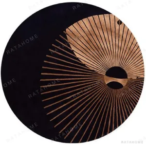 Custom Round Sunburst Rug in Navy and Copper — in a room setting