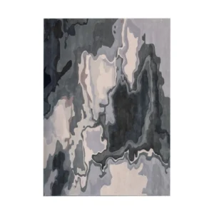 Custom Marbled Ink Rug in Navy, Grey and Cream — front view