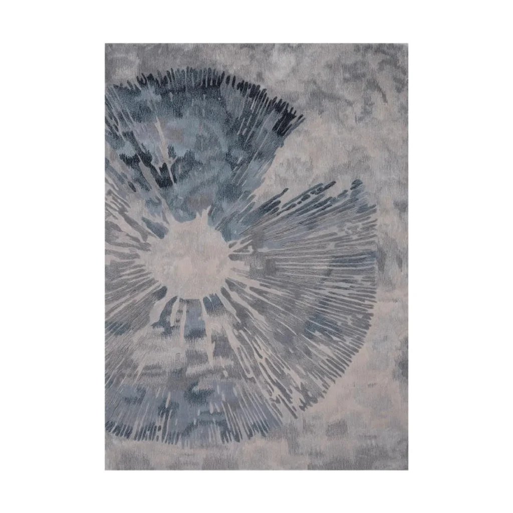 Custom Burst Rug in Blue, Grey and Cream — front view