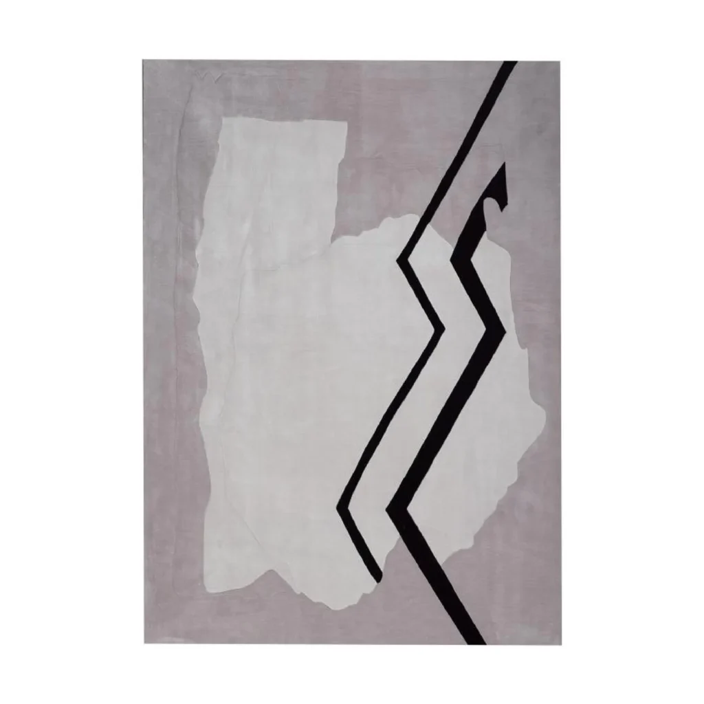 Custom Torn Paper Rug in Grey with Black Zigzag — front view