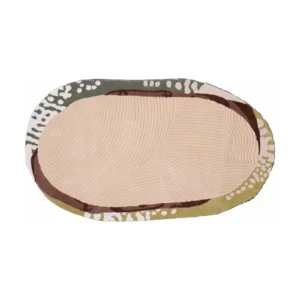 Custom Oval Zen Garden Rug in Cream, Olive and Brown — front view