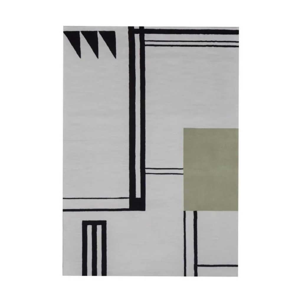 Custom Deco Line Rug in Cream, Black and Sage — front view