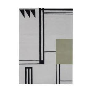 Custom Deco Line Rug in Cream, Black and Sage — front view