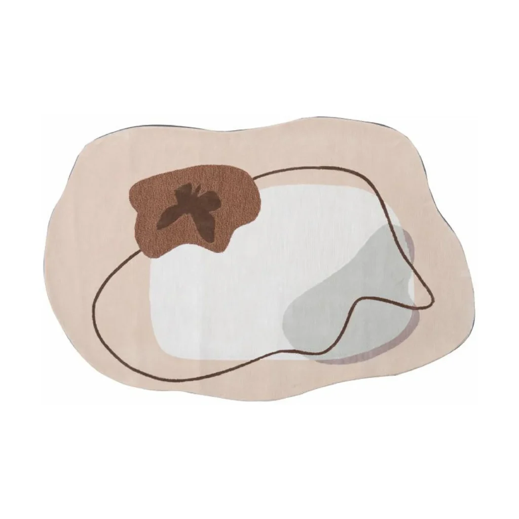 Custom Pebble Rug in Cream, Brown and Grey with Line — front view