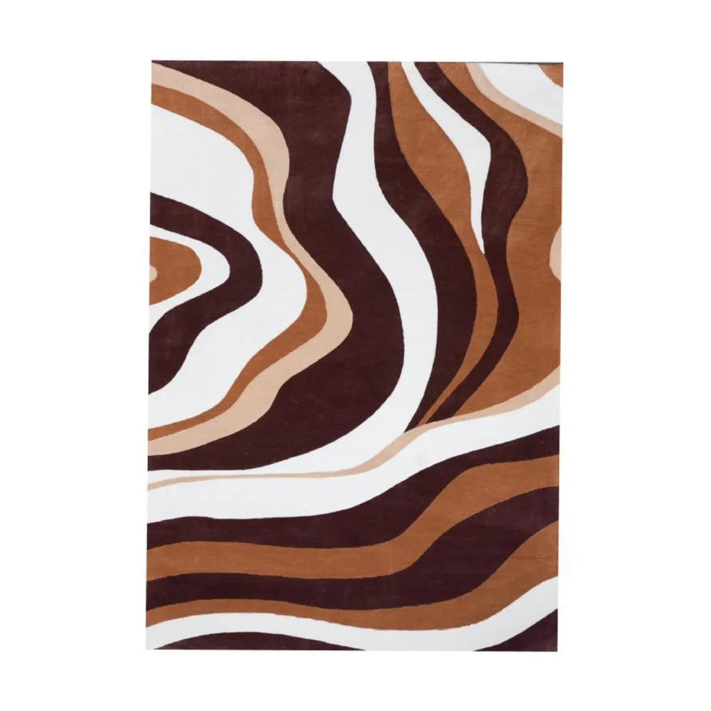 Custom Wave Stripe Rug in Brown, Rust and Cream — front view