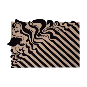 Custom Melting Stripe Rug in Black and Sand — front view