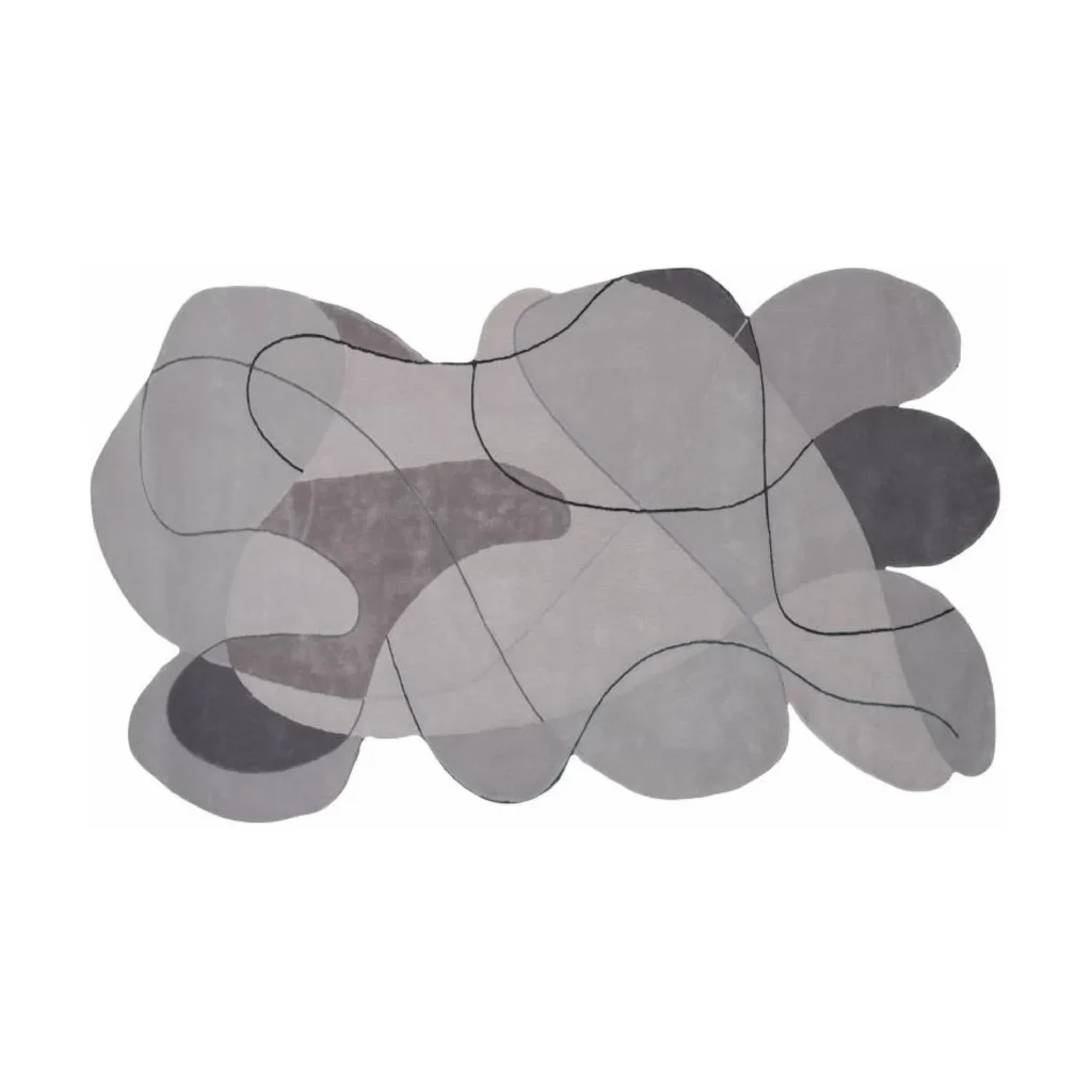 Custom Overlapping Pebble Rug in Grey and Taupe — front view