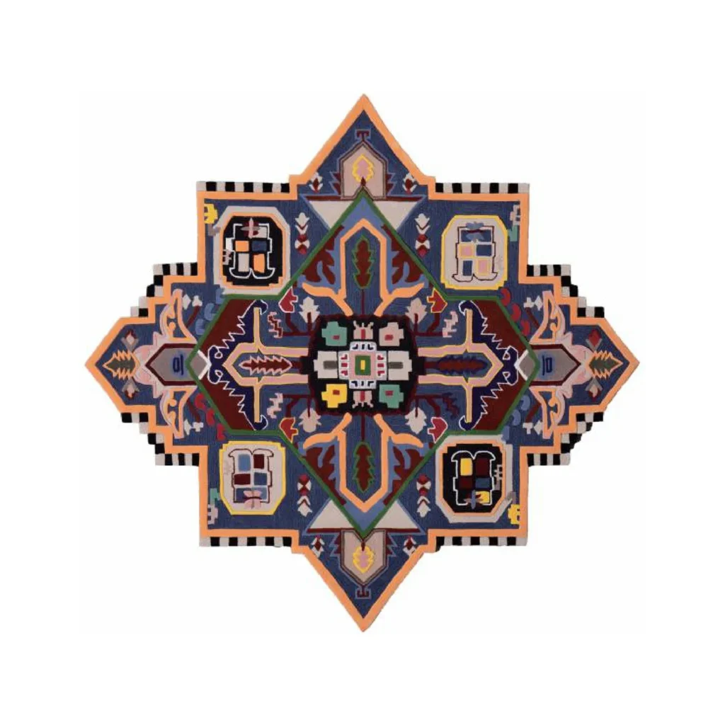 Custom Star Medallion Rug in Multicolour Tribal Pattern — front view