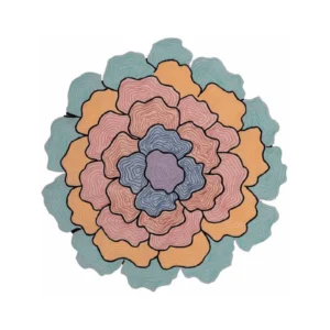 Custom Blooming Flower Rug in Coral, Peach and Teal — front view