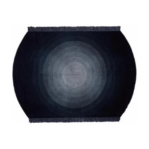 Custom Fringed Radial Gradient Rug in Navy and Grey — front view