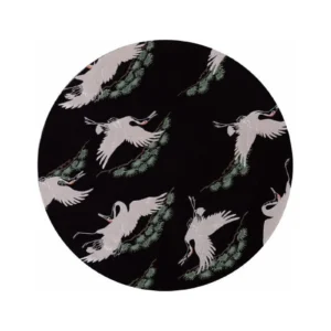 Custom Round Crane Rug in White and Green on Black — front view