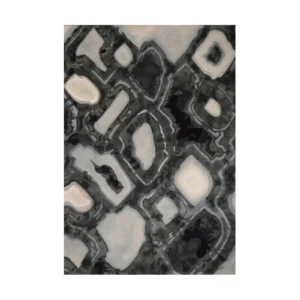 Custom Stone Mosaic Rug in Charcoal, Grey and Cream — front view