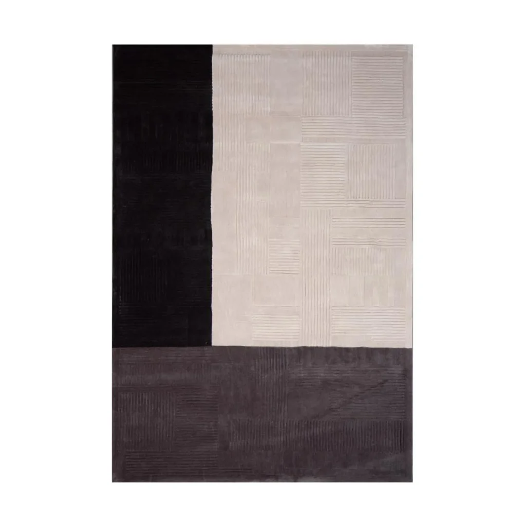 Custom Colour Block Rug in Charcoal, Grey and Cream — front view
