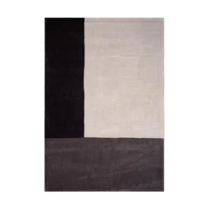 Custom Colour Block Rug in Charcoal, Grey and Cream — front view