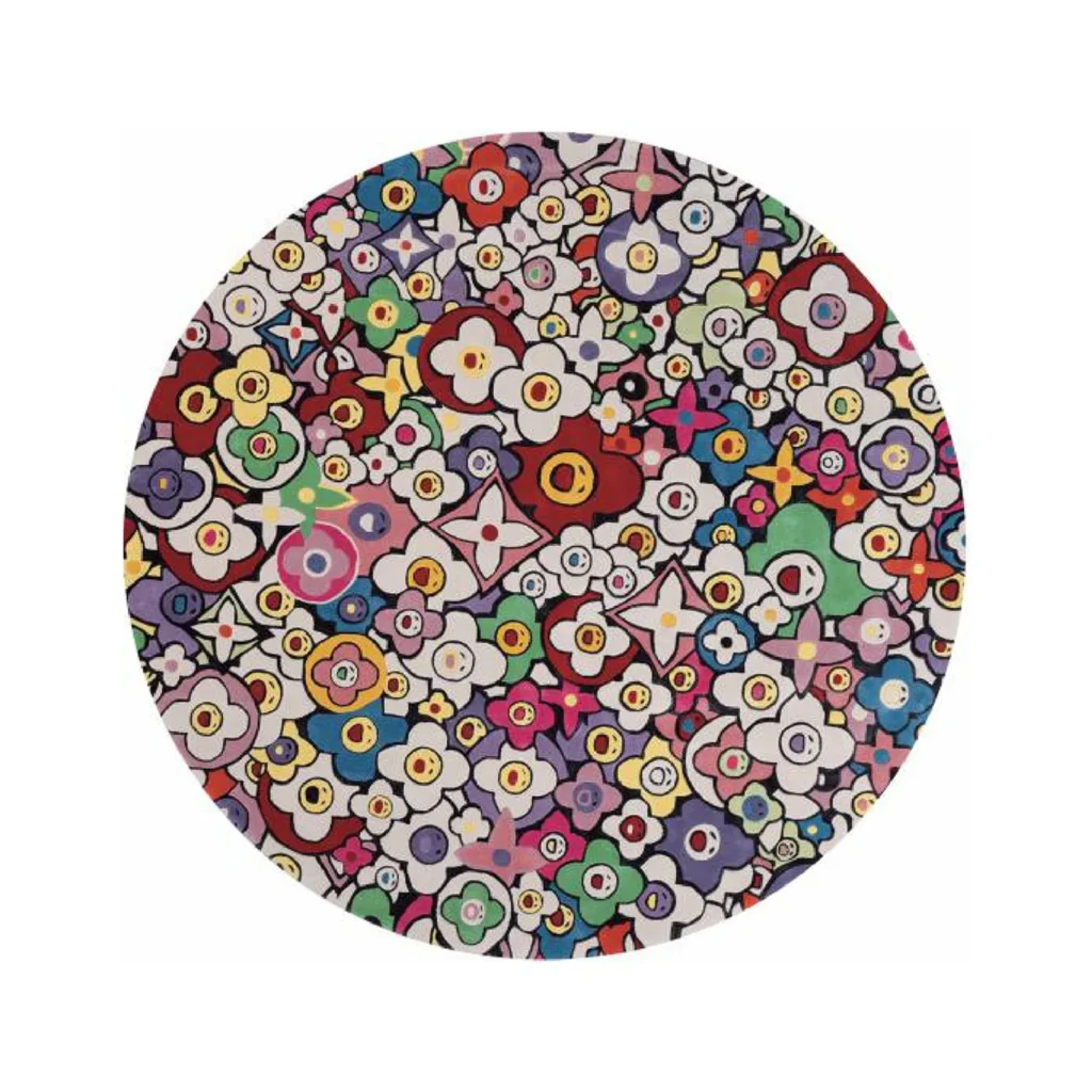 Custom Round Smiling Flower Rug in Multicolour — front view