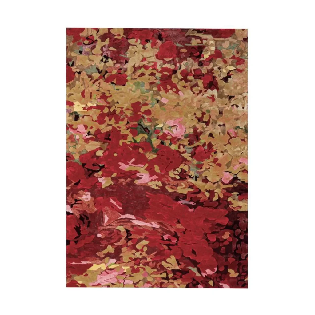 Custom Autumn Foliage Rug in Red, Gold and Pink — front view