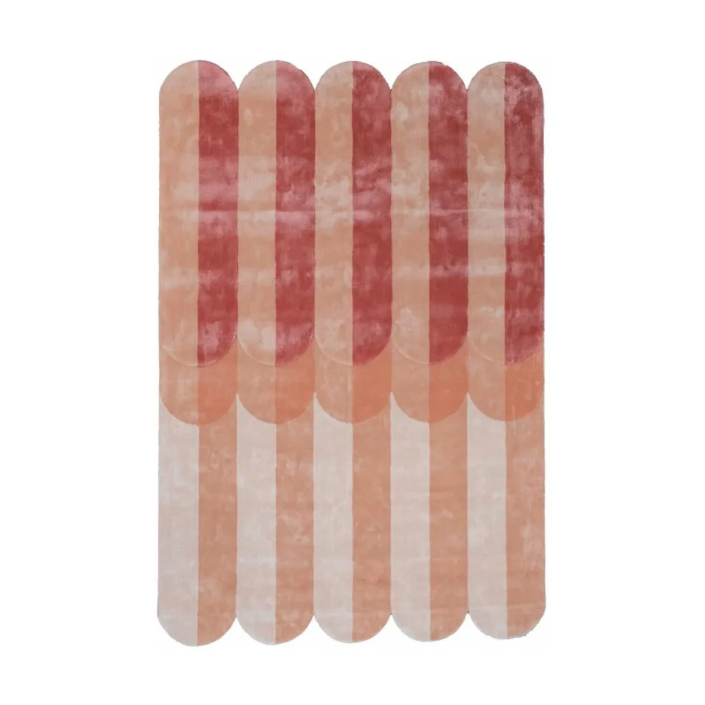 Custom Scalloped Stripe Rug in Coral, Peach and Cream — front view