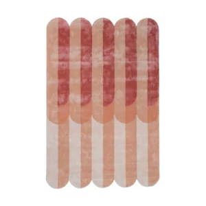 Custom Scalloped Stripe Rug in Coral, Peach and Cream — front view