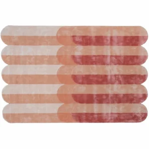Custom Scalloped Stripe Rug in Coral, Peach and Cream — in a room setting