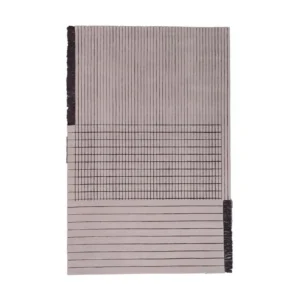 Custom Ruled Line Rug in Taupe with Charcoal Fringe — front view
