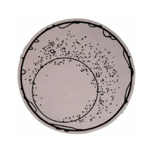 Custom Round Sketch Rug in Taupe with Black Loops and Dots — front view