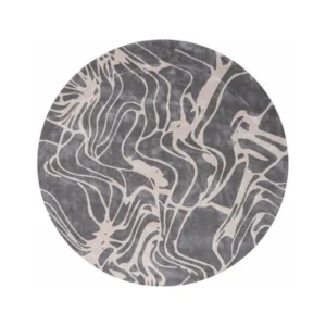 Custom Round Marble Vein Rug in Grey and Cream — front view