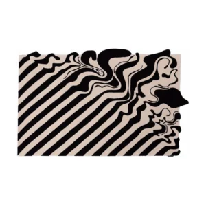 Custom Melting Stripe Rug in Black and Cream, Wide — front view