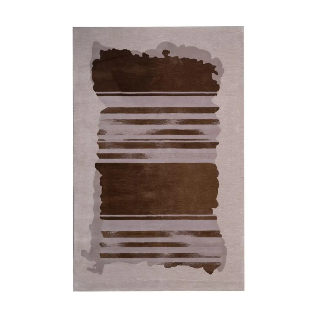 Custom Torn Stripe Rug in Brown, Grey and Cream — front view