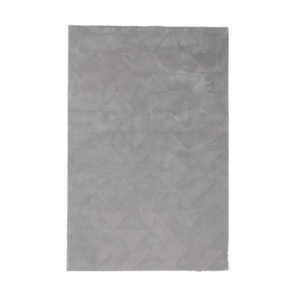 Custom Carved Geometric Rug in Pale Grey — front view