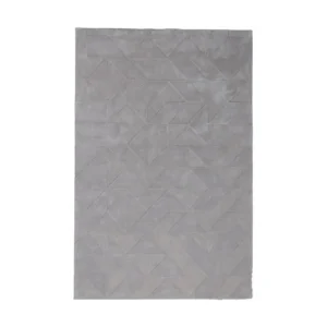 Custom Carved Geometric Rug in Pale Grey — front view
