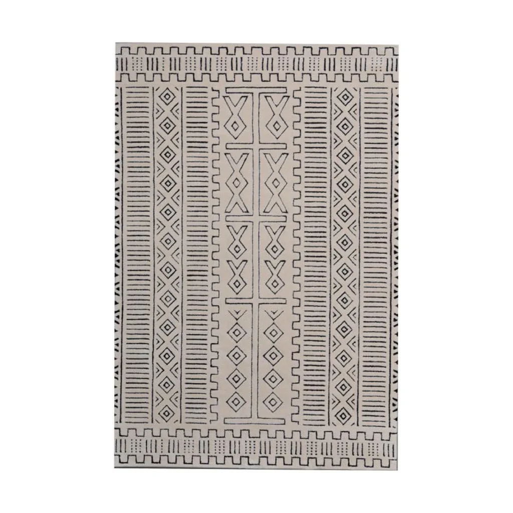 Custom Mud Cloth Rug in Cream and Black — front view