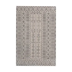 Custom Mud Cloth Rug in Cream and Black — front view