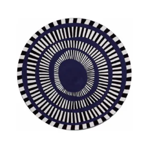 Custom Round Radial Stripe Rug in Navy, Black and White — front view