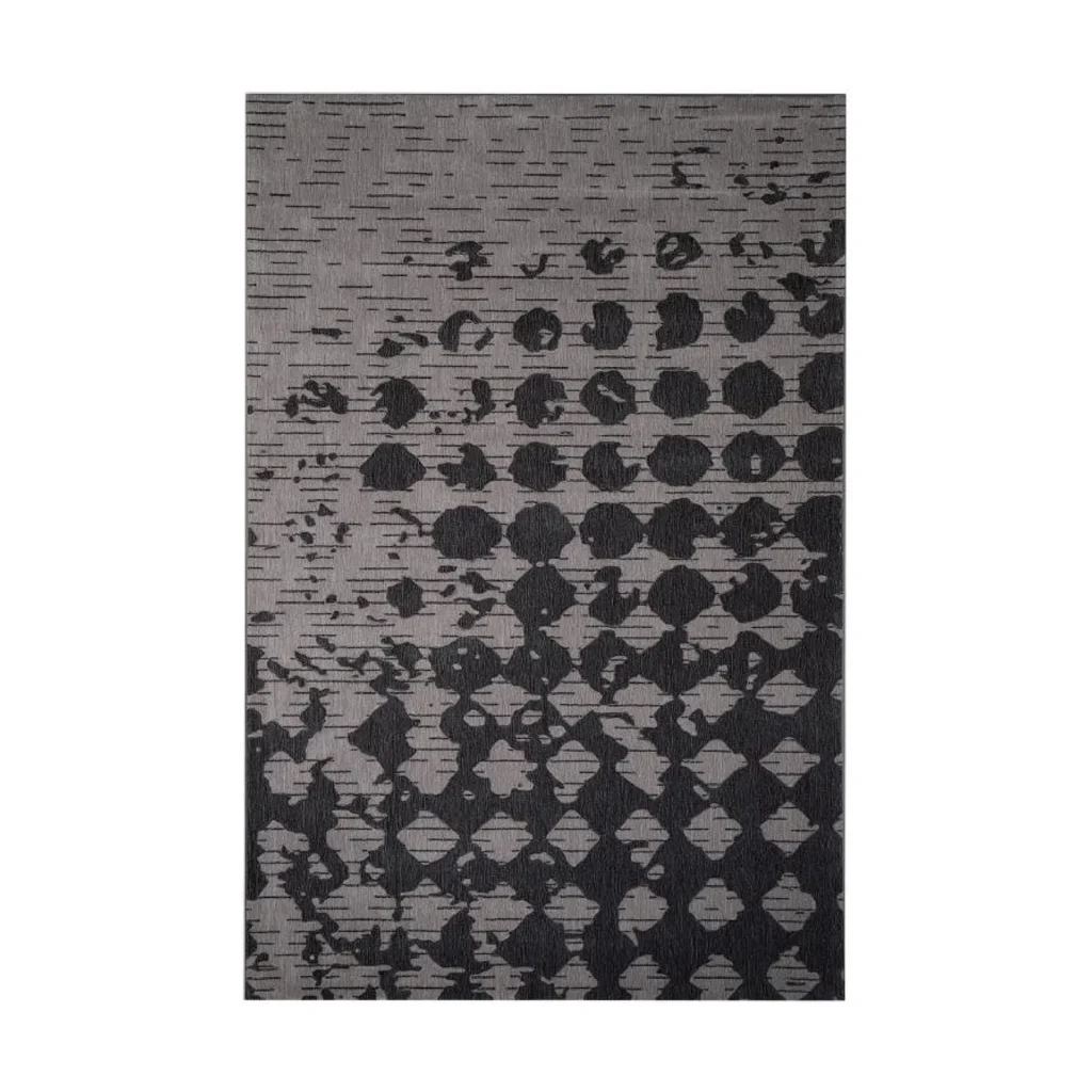 Custom Distressed Dot Rug in Charcoal and Grey — front view