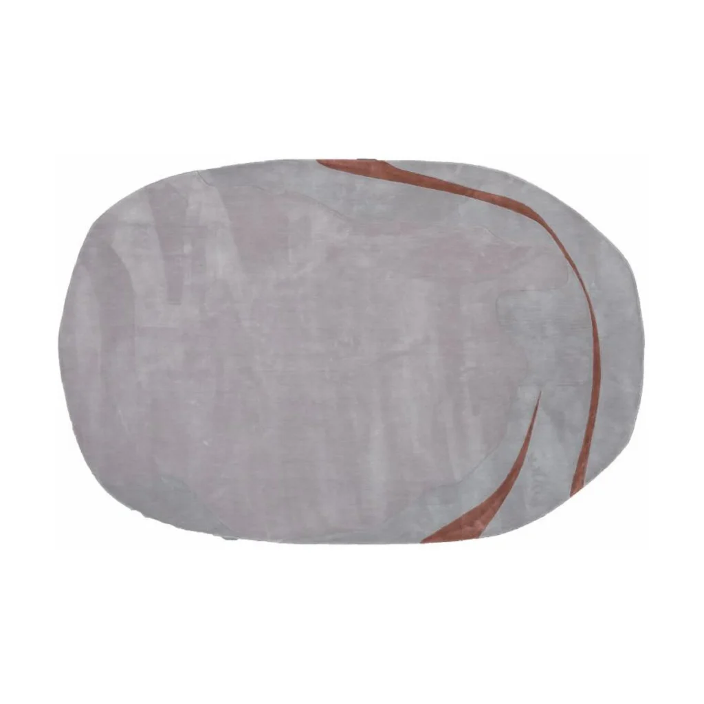 Custom Oval Layered Rug in Grey, Mauve and Rust — front view
