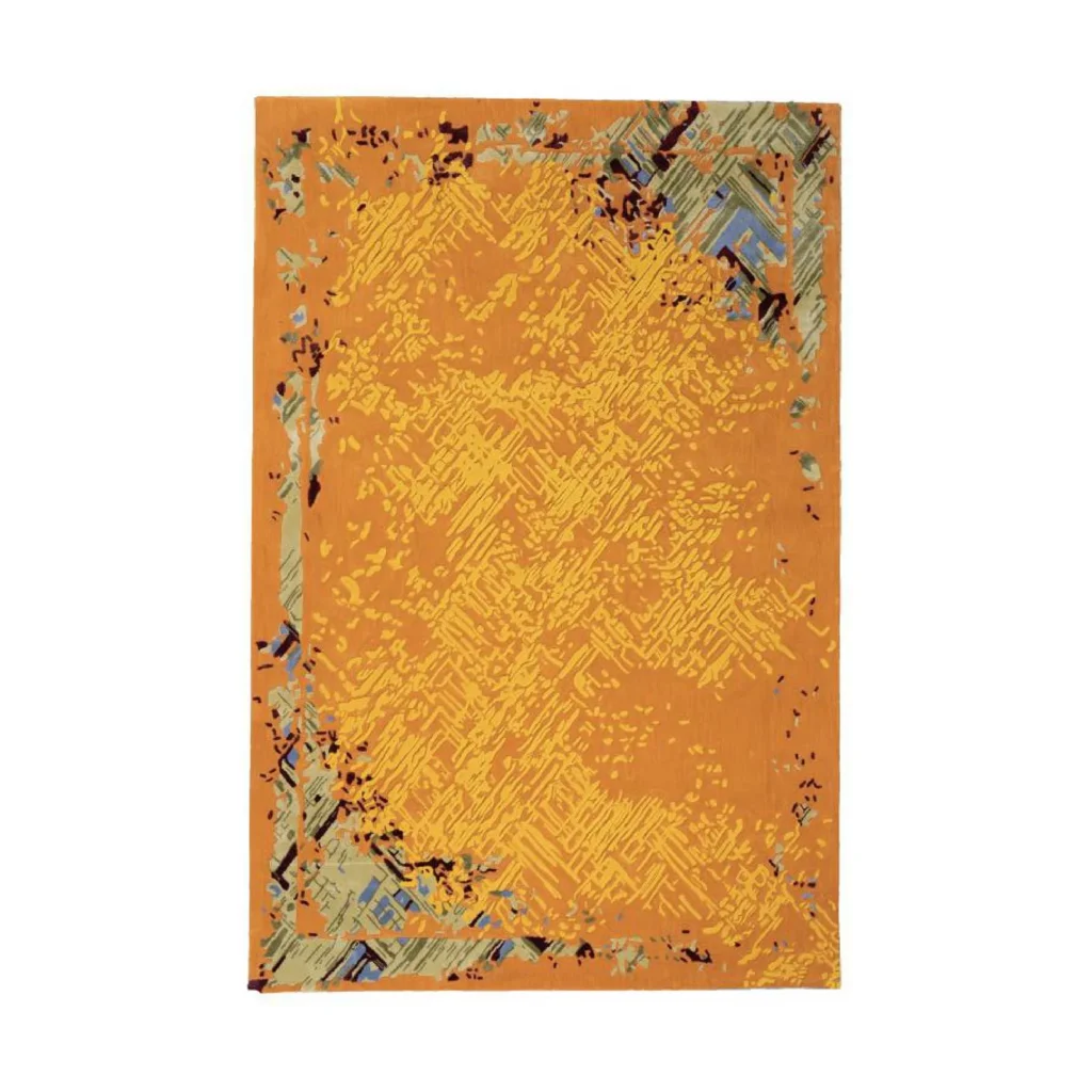 Custom Distressed Rug in Saffron Orange with Painted Edge — front view