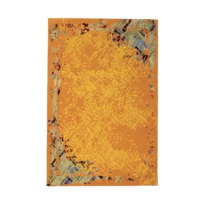 Custom Distressed Rug in Saffron Orange with Painted Edge — front view