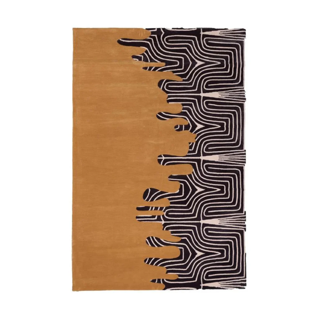 Custom Melting Maze Rug in Mustard and Black — front view