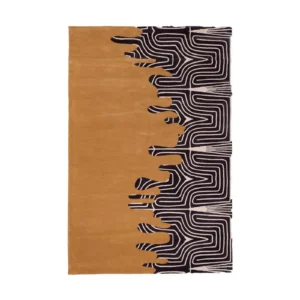 Custom Melting Maze Rug in Mustard and Black — front view