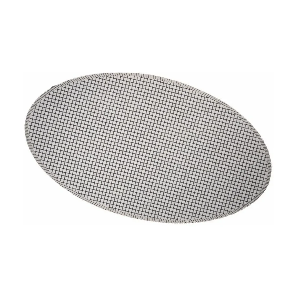 Custom Oval Grid Rug in Cream and Grey — front view