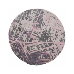 Custom Round Scratch Rug in Pink, Grey and Charcoal — front view