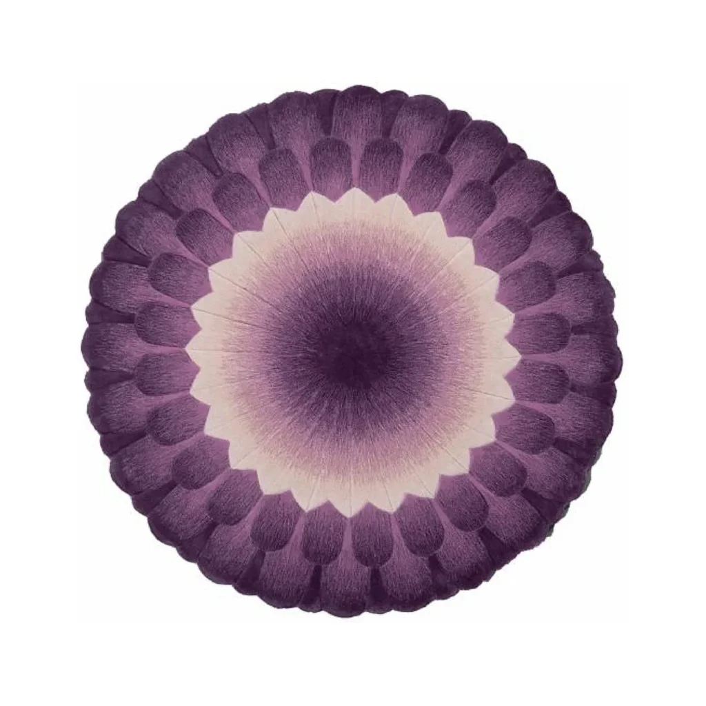 Custom Round Dahlia Rug in Purple and Cream — front view