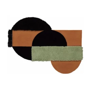 Custom Bauhaus Shape Rug in Black, Rust and Sage — front view