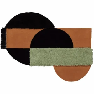 Custom Bauhaus Shape Rug in Black, Rust and Sage — in a room setting