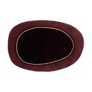 Custom Oval Rug in Black and Burgundy with Gold Line — front view