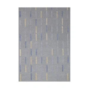 Custom Dash Rug in Grey with Blue and Yellow Marks — front view