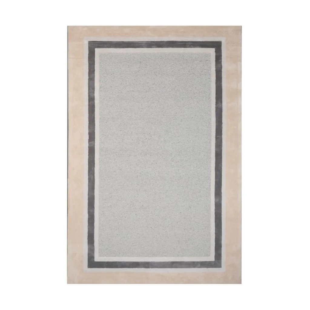 Custom Bordered Rug in Grey, Cream and Charcoal — front view