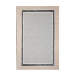 Custom Bordered Rug in Grey, Cream and Charcoal — front view